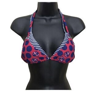 Nautical bikini top red/navy blue padded stripped 2 layers SZ M
